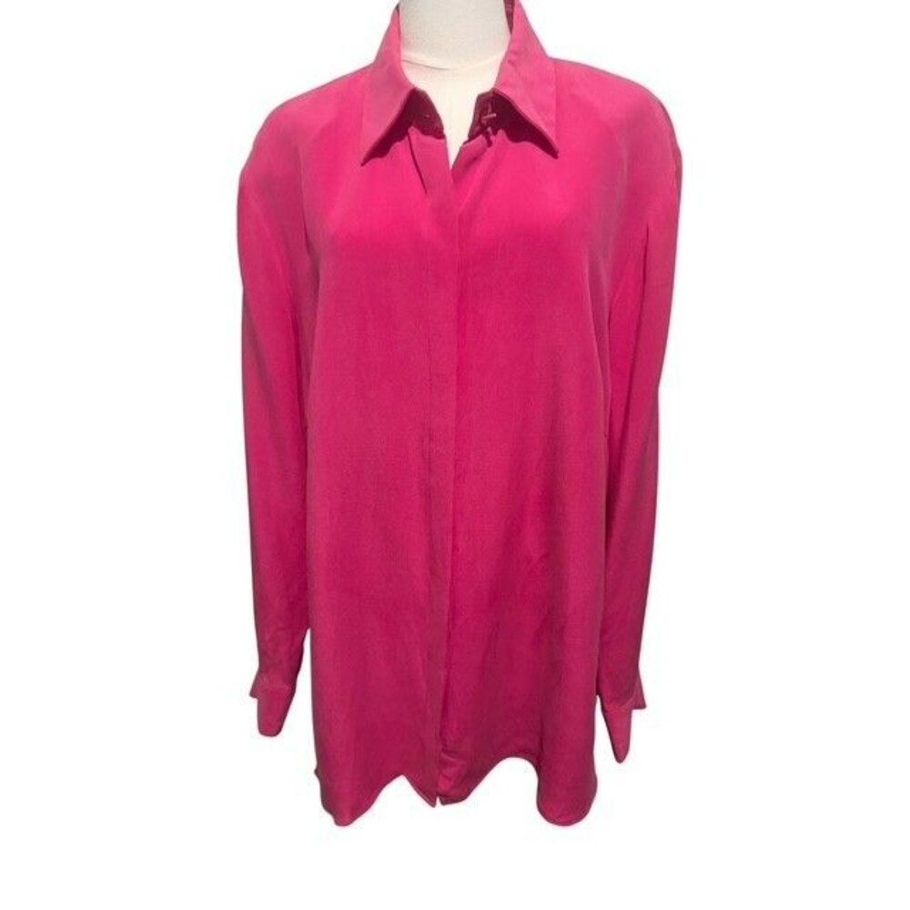 Due Per Due Womens Blouse Size 18W Pink Solid Long Sleeve Silk Button Up FLAW